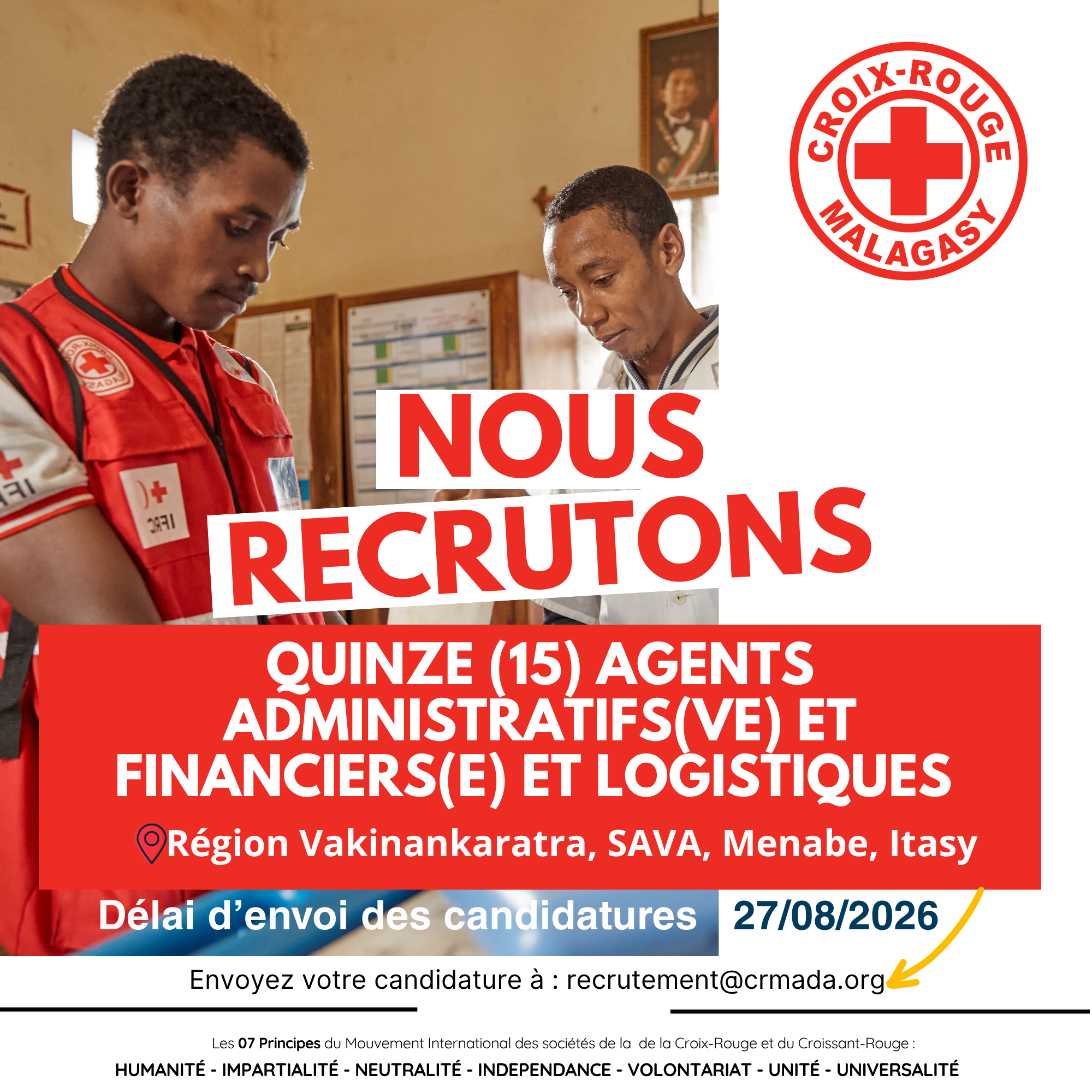 « QUINZE (15) AGENTS ADMINISTRATIFS(VE) ET FINANCIERS(E) ET LOGISTIQUES »  (UN AGENT PAR DISTRICT)  RECRUTEMENT LOCAL